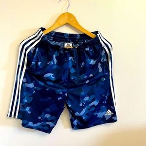 Adidas Navy Camo Shorts with White Stripes